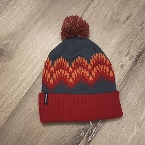 Patagonia red pom pom beanie hat